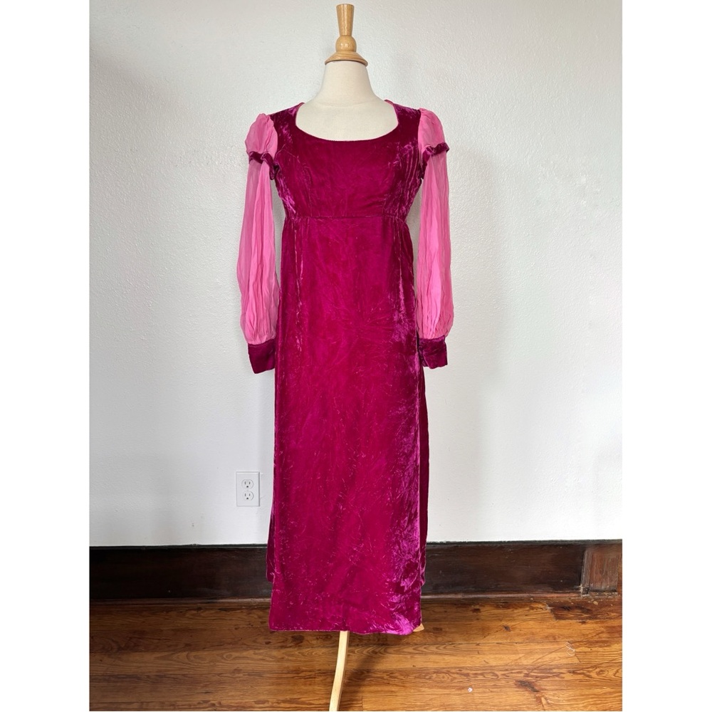Vintage 70s Solid Pink Velvet Long Sleeve Renaissance Dress